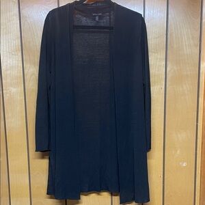 Eileen Fisher Black Linen blend  Open-Front long Cardigan lightweight‎ size XL